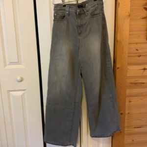 Gray stone washed high rise wide leg jeans